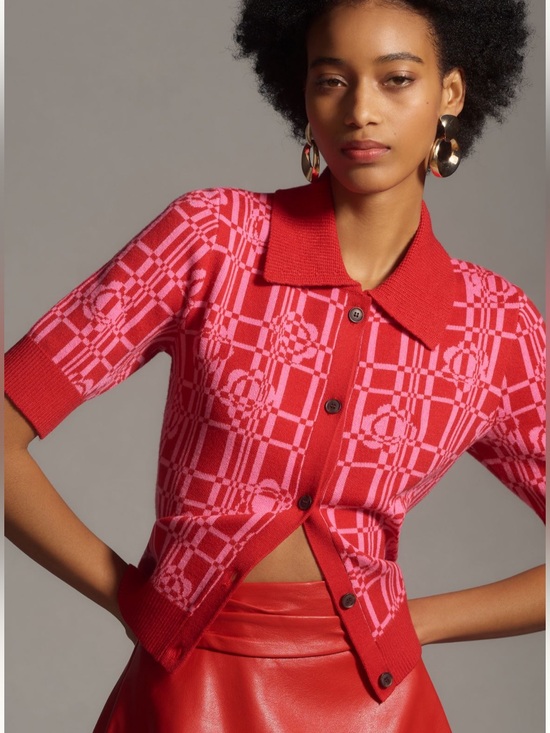 Anthropologie Sweaters - Anthropologie Maeve Kinsley Collared Cropped Short Sleeve Cardigan Sweater